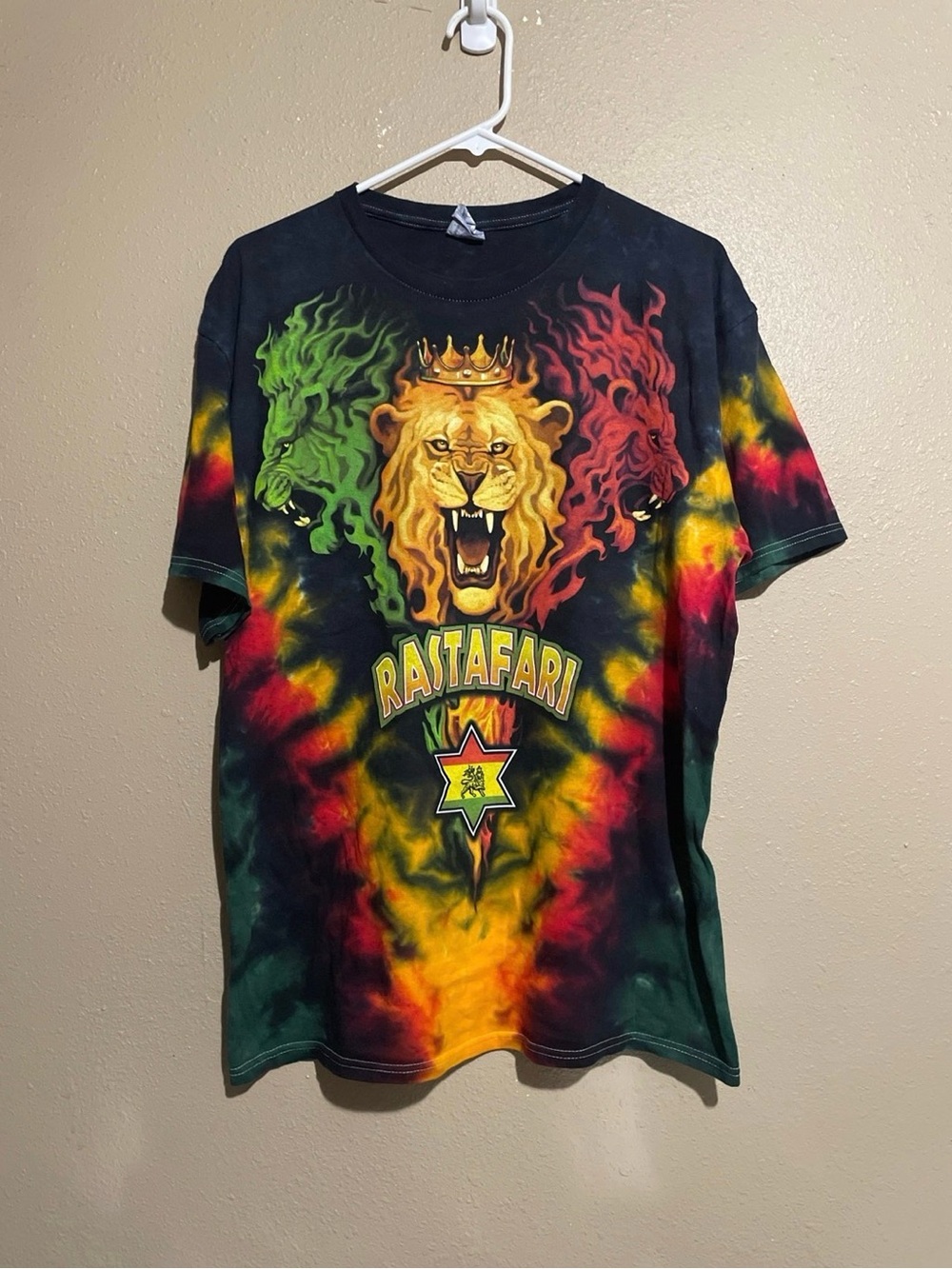Rastafari Lion Graphic Tie Dye T-Shirt Adult L